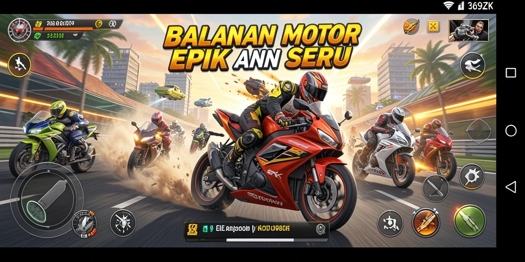 Tampilan gameplay balap motor yang mendebarkan di 369ZK.