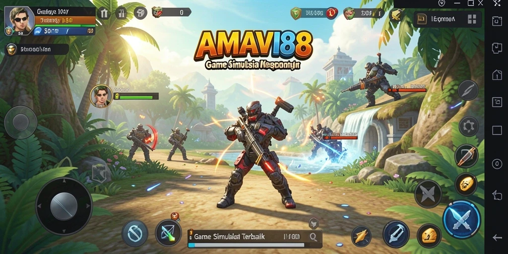 Screenshot gameplay AMAVI88 yang menunjukkan interaksi dan eksplorasi dunia virtual.