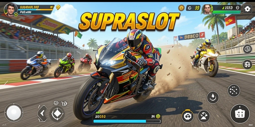 Tampilan aksi balapan motor yang seru dalam SUPRASLOT.